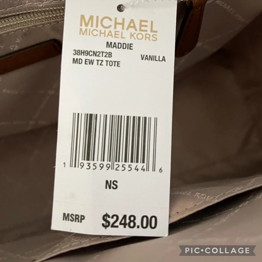 SALE💥💥MICHAEL KORS‎ MADDIE TOTE MEDIUM VANILLA CANVAS/LEATHER SHOULDER BAG